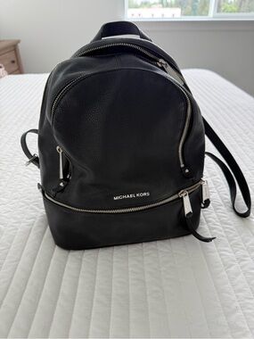 Michael Kors Black Pebbled Leather Backpack with Silver Hardware